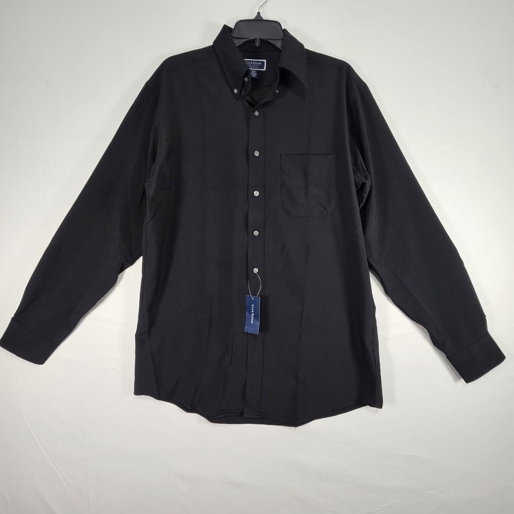Club Room Men's Traveler Dress Shirt Deep Black Regular Fit‎ 15.5 34/35 Stretch